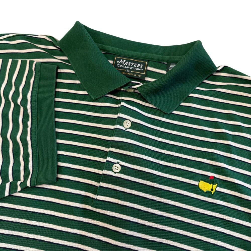 Vtg Masters Collection Polo 2XL Green Striped Two Ply Mercerized Cotton Golf